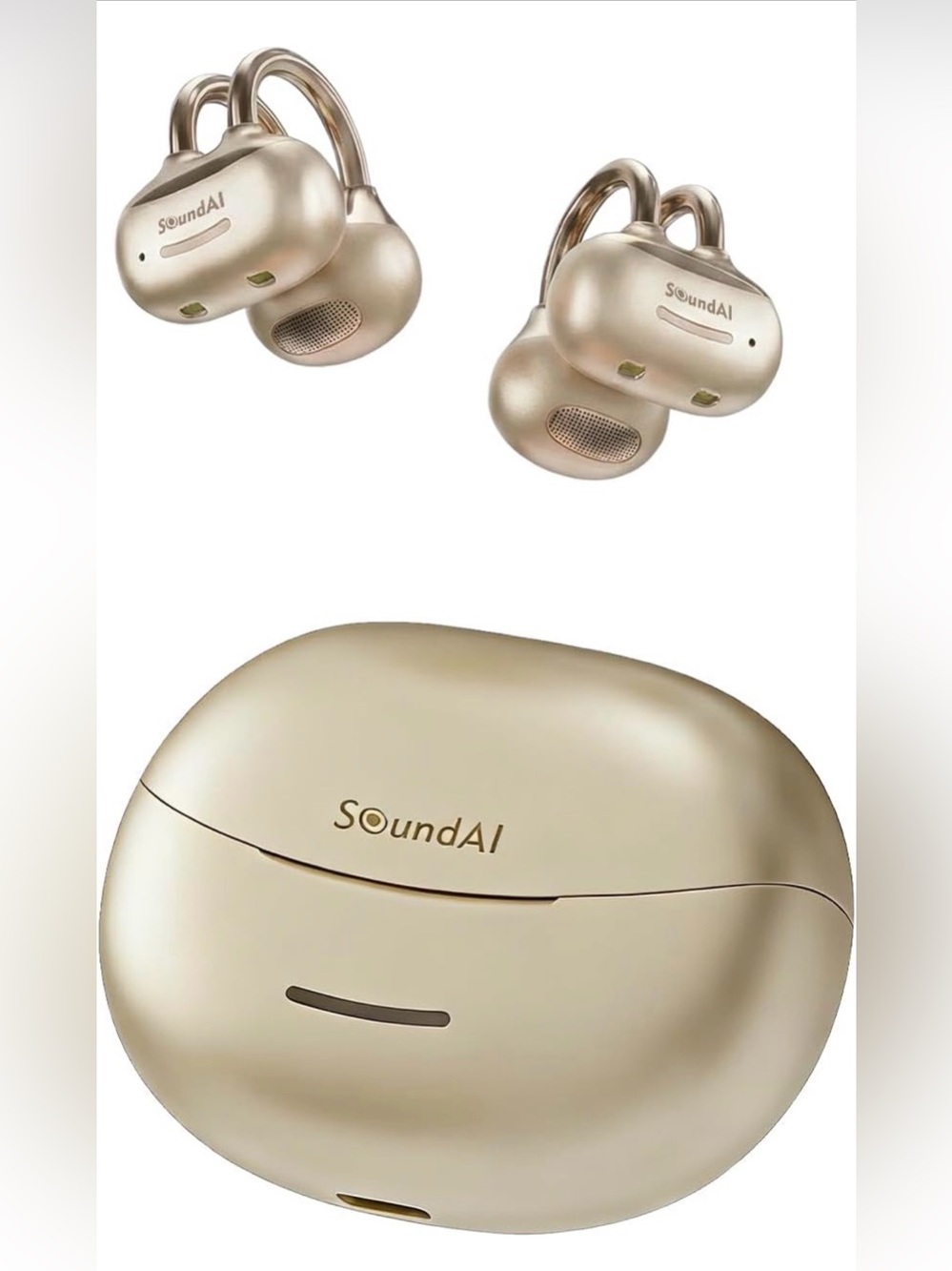 Gold Wireless Earbud Headphones with Charging Case